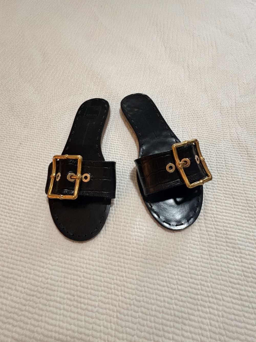 Dolce Vita Black Croc Buckle Slide Sandals Size 9.5